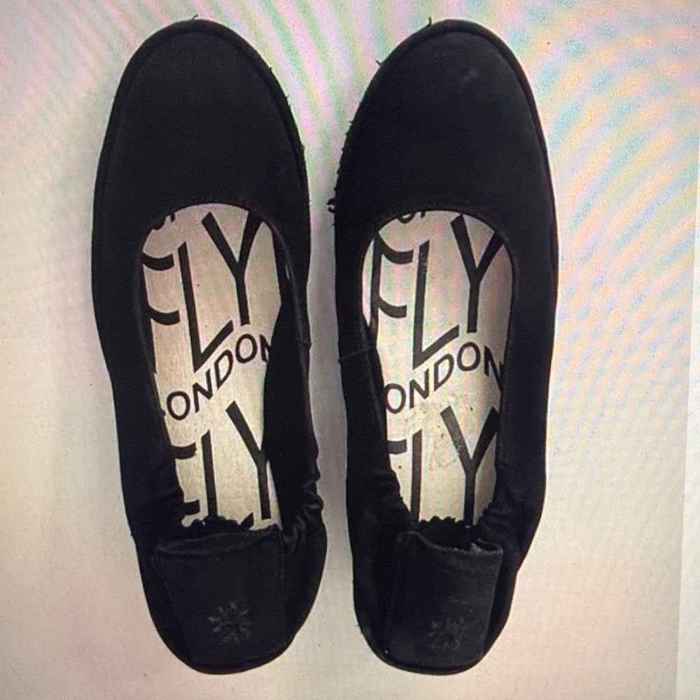 Fly London Shoes Flats Woman Black Nubuck Leather Size 6.5